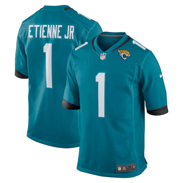 mens nike travis etienne teal jacksonville jaguars game jersey